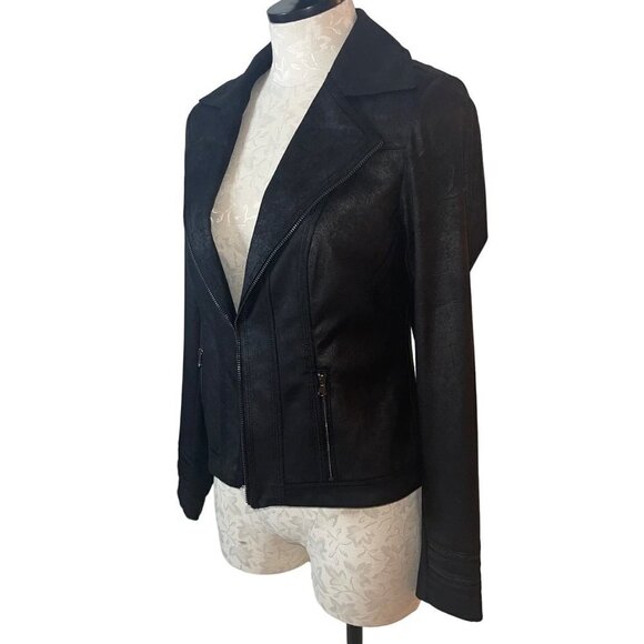 Charlie B Womens Jacket Size Extra Small Faux Black Suede Perfecto Classic - Picture 2 of 13